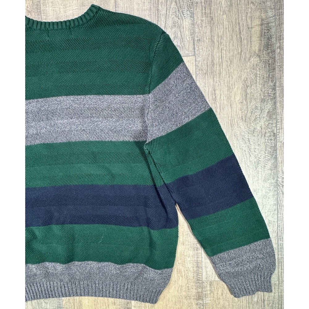 Vintage Chaps Ralph Lauren Rugby Sweater Green Gray Striped Men’s Large Crest - Picture 5 of 12